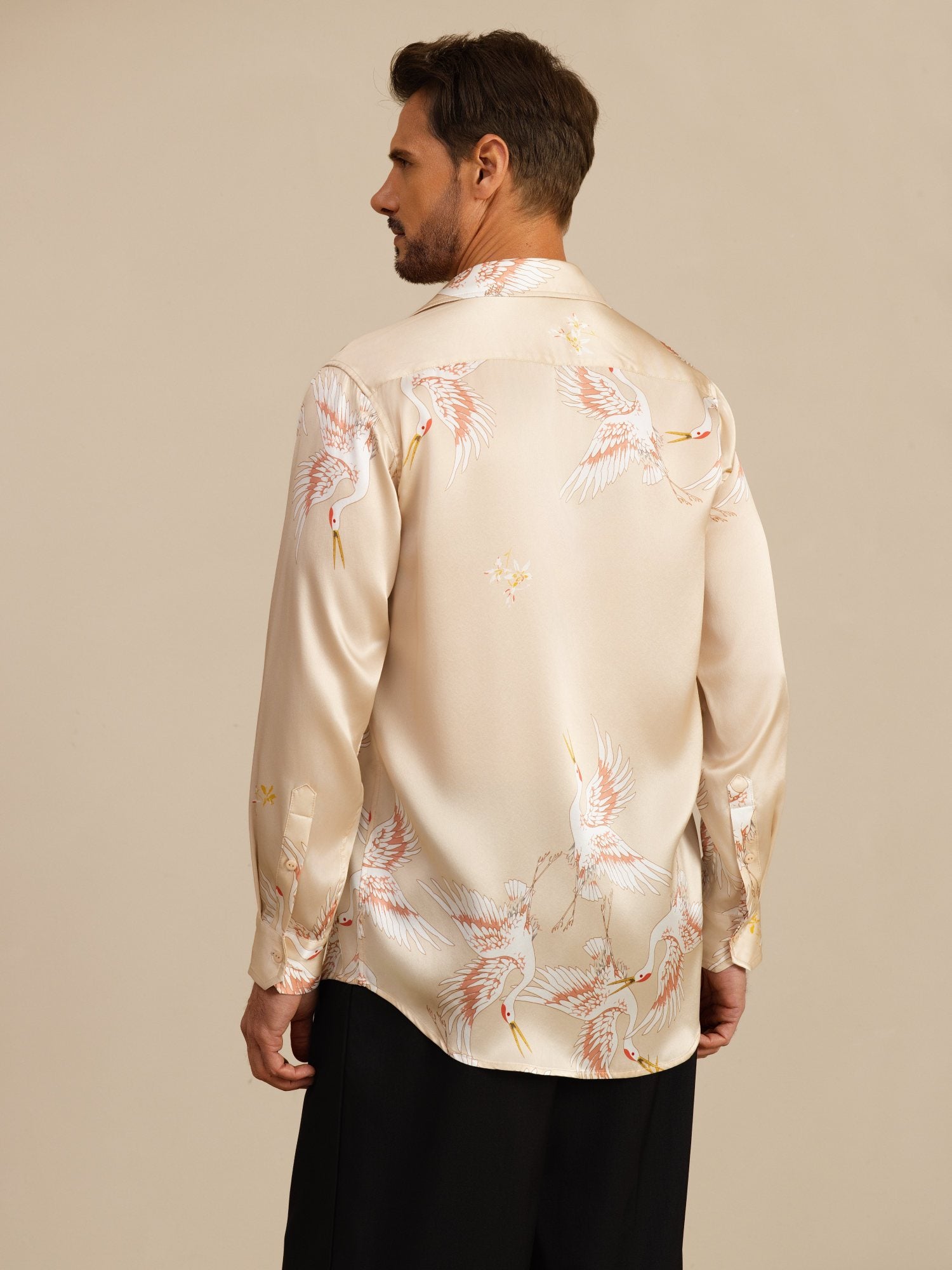 [Champagner] SilkSilky-DE 19Momme Langärmelig Lapelkragen Herrenhemd 002