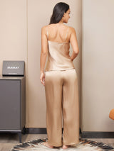 [Champagner] SilkSilky-DE Spaghettiträger V Ausschnitt Camisole-Set 002