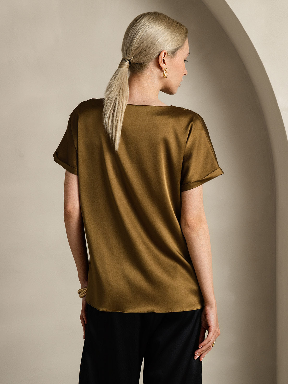 [Braun] SilkSilky-DE 19Momme Seide Womens T-Shirt 002