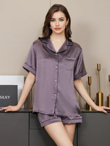 [Lilagrau] SilkSilky-DE Short Sleeve Notch-Kragen Damen Pyjamas 003