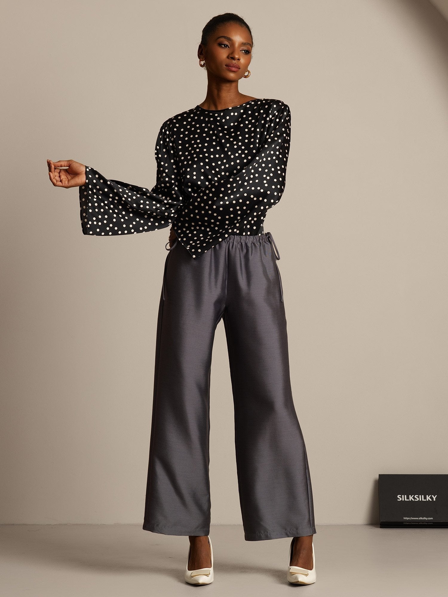 [Grau] SilkSilky-DE 32Momme Silk-Wool Blend Womens Pants 006,