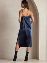 [Dunkelblau] SilkSilky-DE Spaghetti Strap Cowl Neck Cami Top 002