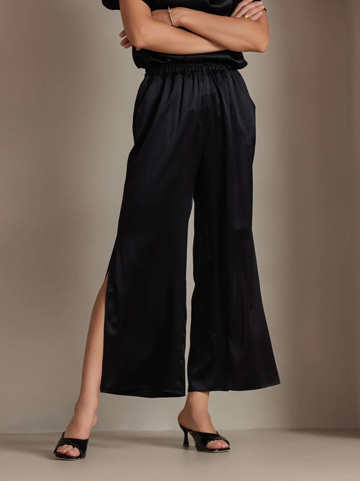 [Schwarz] SilkSilky-DE 19Momme Seide Womens Pants 001
