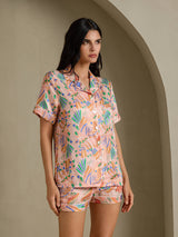 [Rosa Fauna] SilkSilky-DE Short Sleeve Notch Collar Damen Pyjamas 003