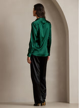 [Dunkelgrün] SilkSilky-DE Long Sleeve Lapel Collar Damenhemd 002