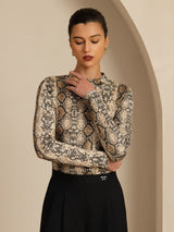 [Snakeskin] SilkSilky-DE Langärmelig Mock-Ausschnitt T-Shirt 005
