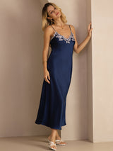 [Blau] SilkSilky-DE Sleeveless V Neck Kleider 003