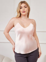[Rosa] SilkSilky-DE Spaghettiträger V Ausschnitt Cami Top Große Größen 001