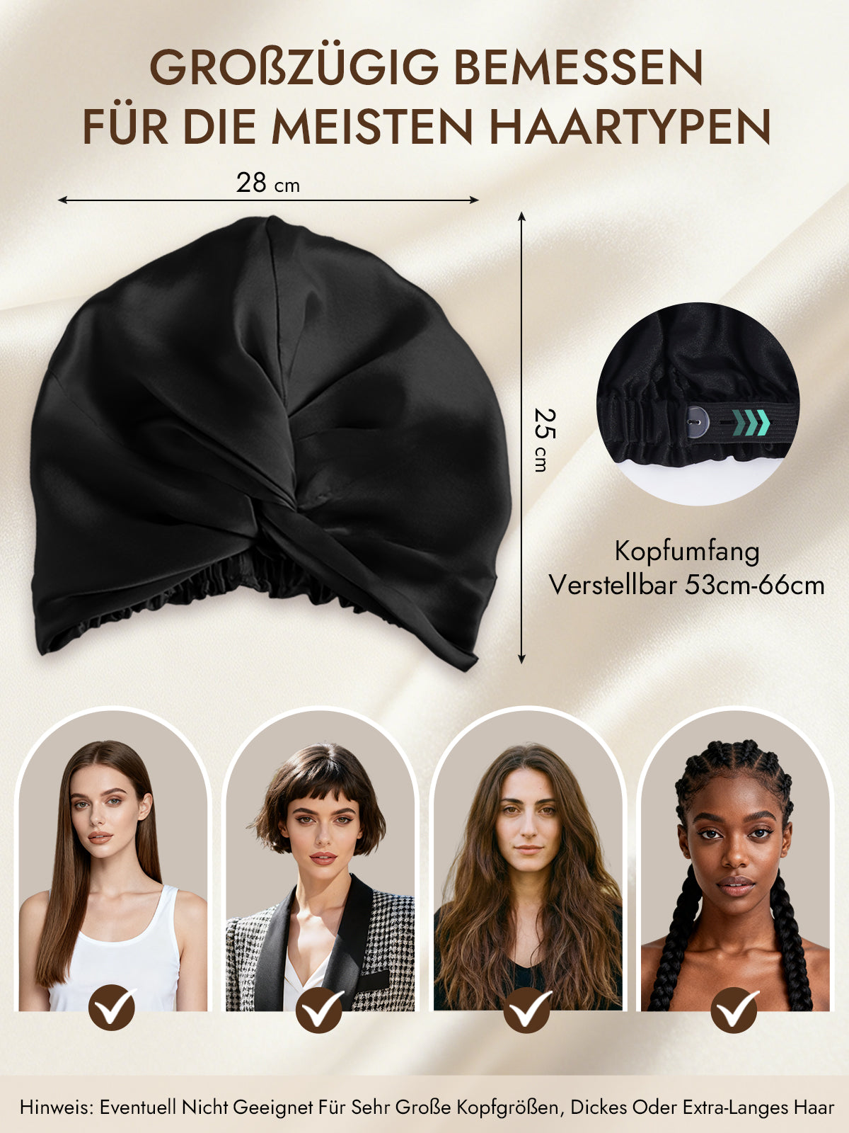 [Schwarz] SilkSilky-DE 22Momme Reine Seide Sleep Cap 005