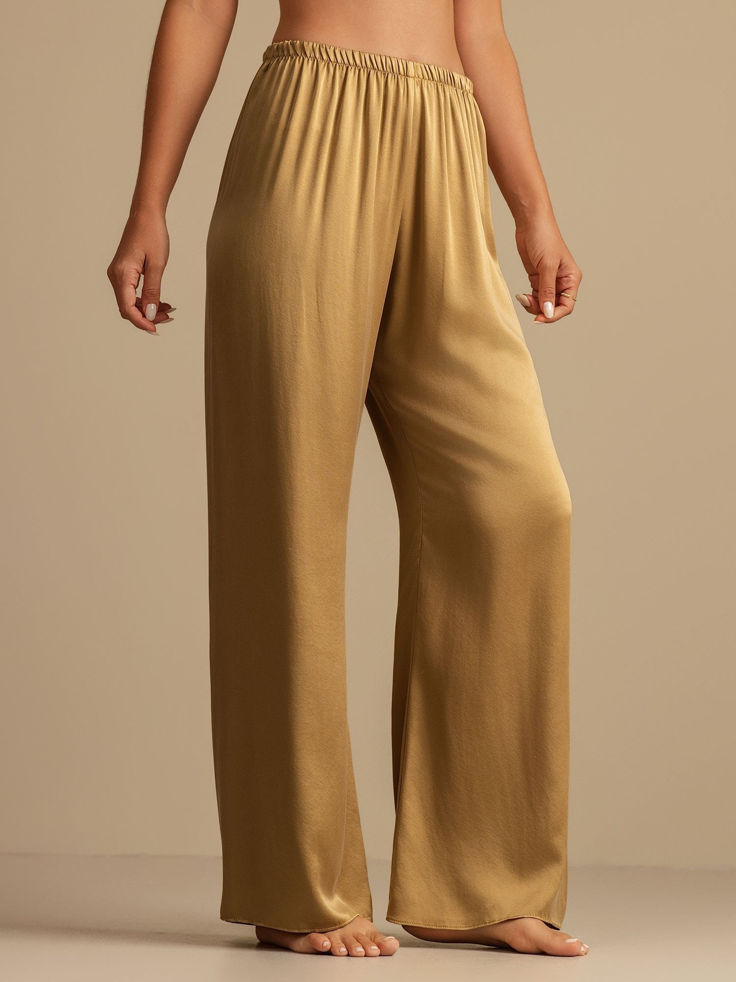 [Tan] SilkSilky-DE 19Momme Seide Womens Sleep Bottoms 003,