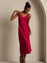 [Rotwein] SilkSilky-DE Sleeveless Kleider 005