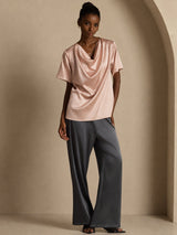 [Toskana] SilkSilky-DE Short Sleeve Cowl Neck Damenblusen 006