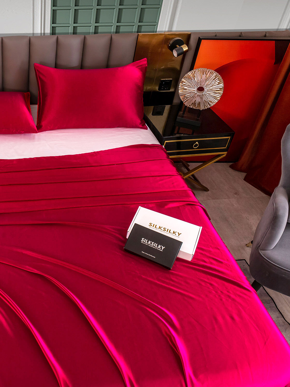 [Rotwein] SilkSilky-DE 25Momme Reine Seide Bedding Set 004,