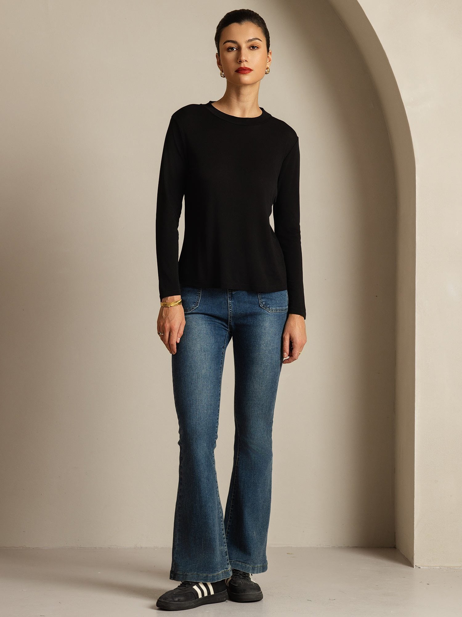 [Schwarz] SilkSilky-DE Reine Seide Womens T-Shirt 004
