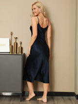 [Dunkelblau] SilkSilky-DE Sleeveless V Neck Nachthemden 002