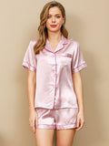 SilkSilky-DE Reine Seide Kurzärmelig Revers Damen Pyjamas Lavendel 003