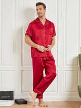 [Rot] SilkSilky-DE 19Momme Kurzärmelig Herren Pyjamas 006