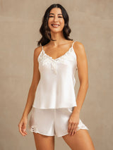 [Weiß] SilkSilky-DE Sleeveless V Neck Camisole-Set 006