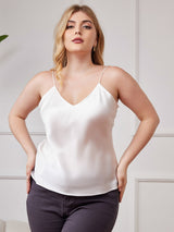 [Weiß] SilkSilky-DE Spaghettiträger V Ausschnitt Cami Top Große Größen 004