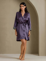 [Lilagrau] SilkSilky-DE 3/4 Sleeve Damen Morgenmantel 007