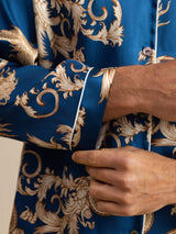 [Navy Drache] SilkSilky-DE Long Sleeve Notch-Kragen Herren Pyjamas 007