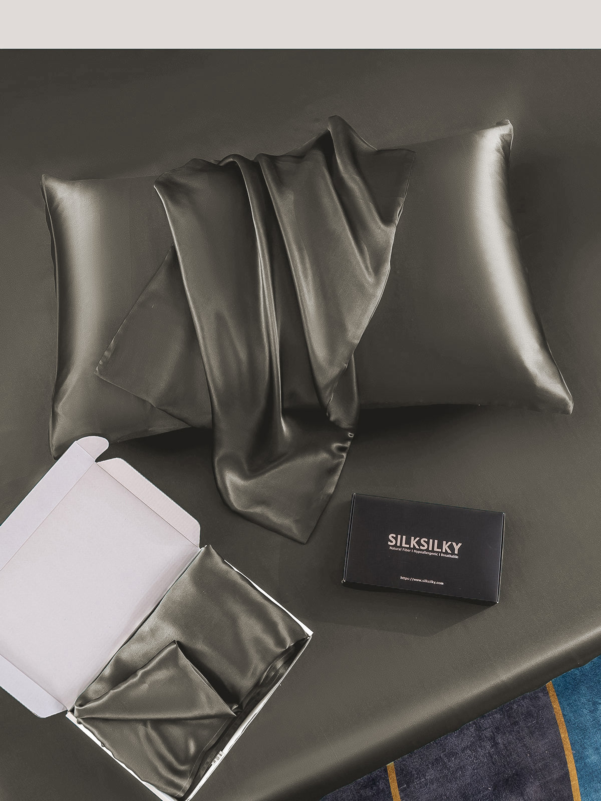 [Dunkelgrau] SilkSilky-DE 22Momme Reine Seide Pillowcase 005