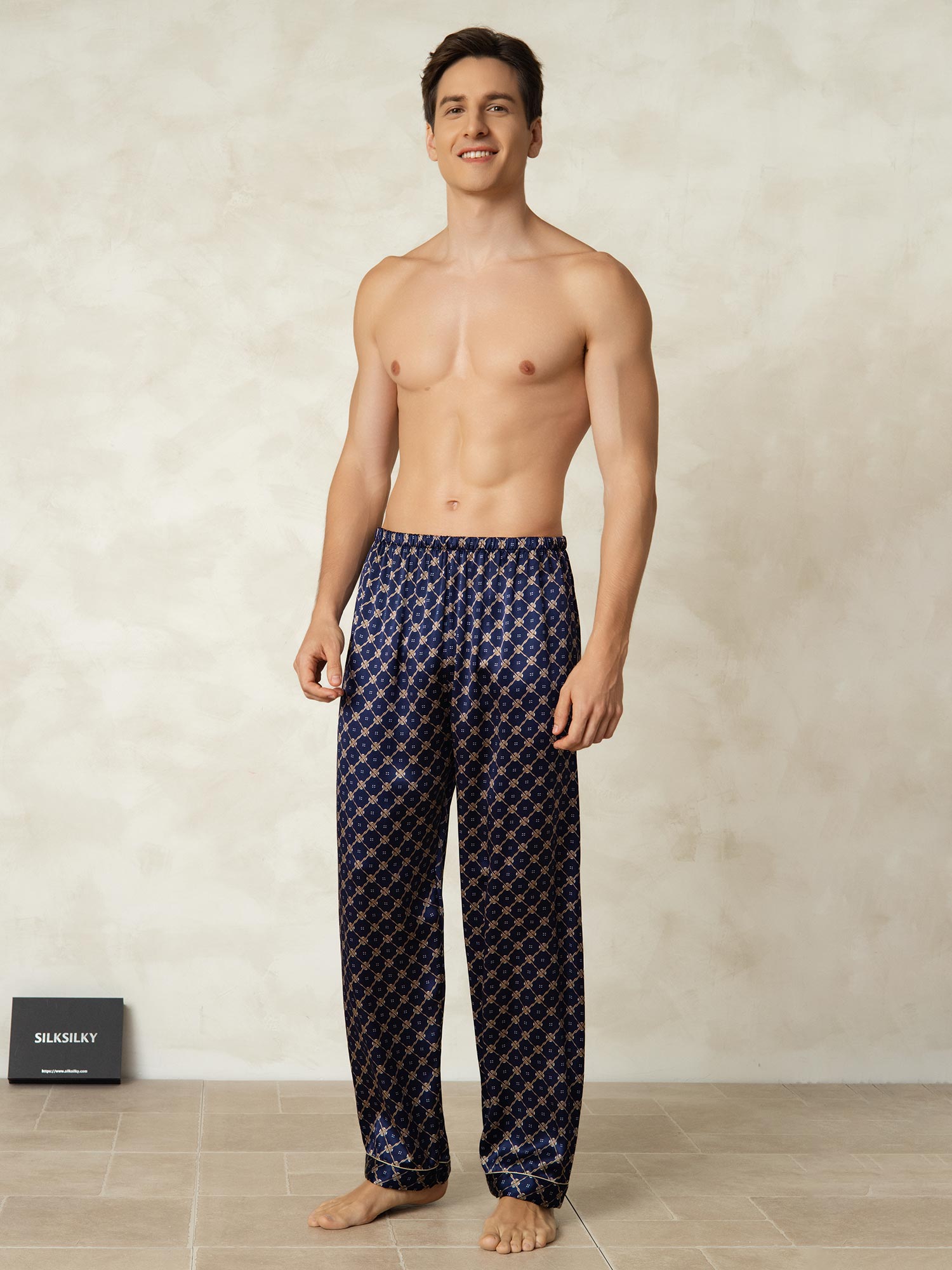 [Marine Kette] SilkSilky-DE Reine Seide Mens Sleep Bottoms 004