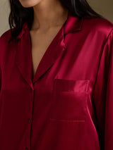 [Rotwein] SilkSilky-DE Long Sleeve Lapel Collar Schlafhemd 004