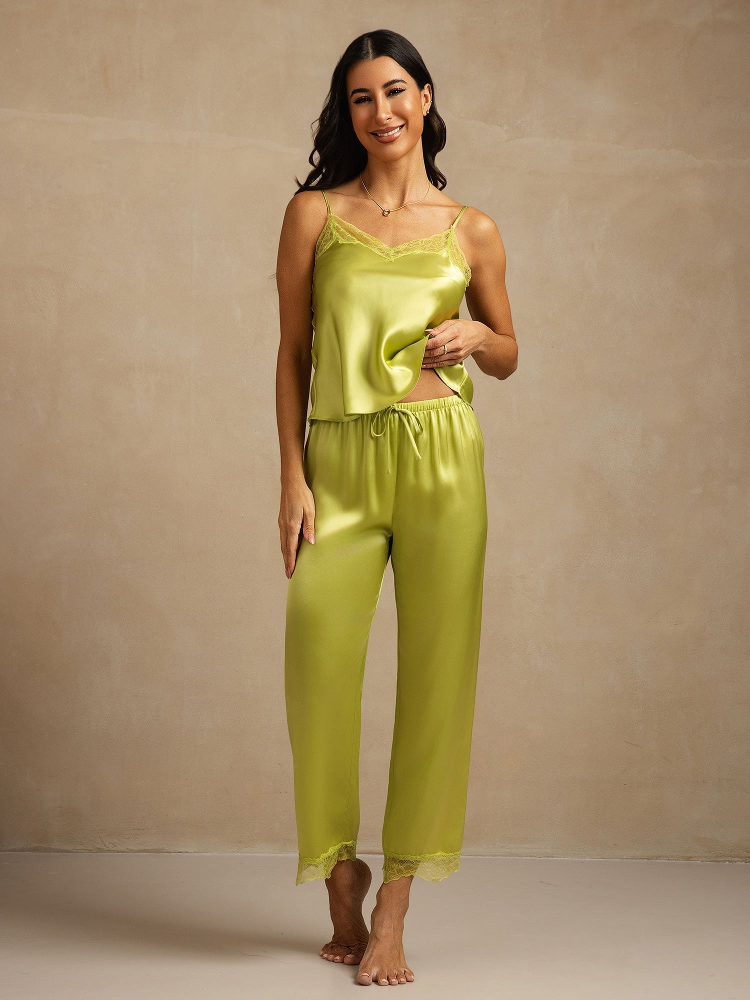 [Mintgrün] SilkSilky-DE Reine Seide Camisole Set 001