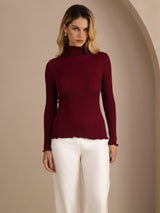 [Rotwein] SilkSilky-DE Long Sleeve Turtle Neck T-Shirt 001