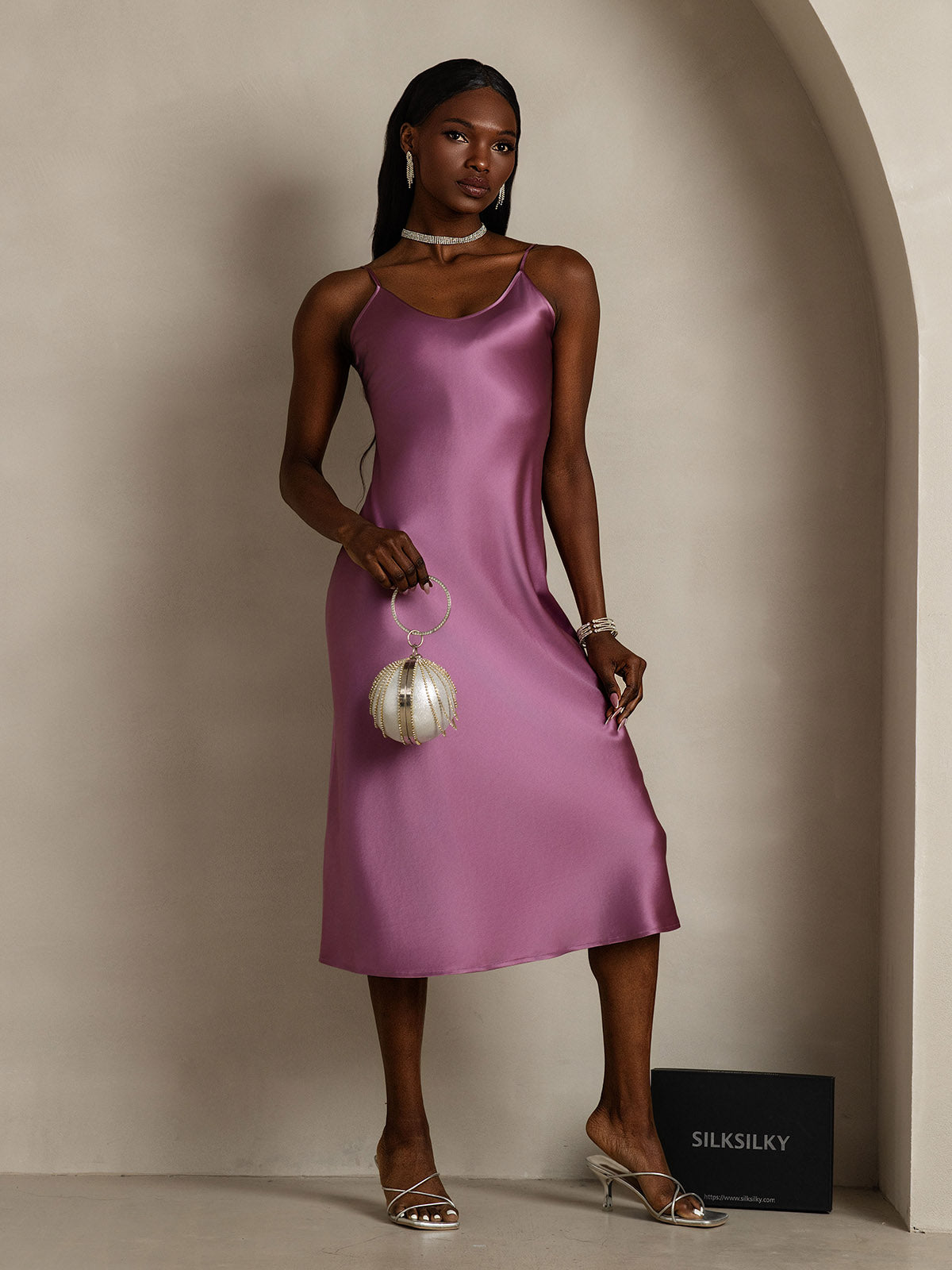 [Dunkelviolett] SilkSilky-DE Reine Seide Dress 008,