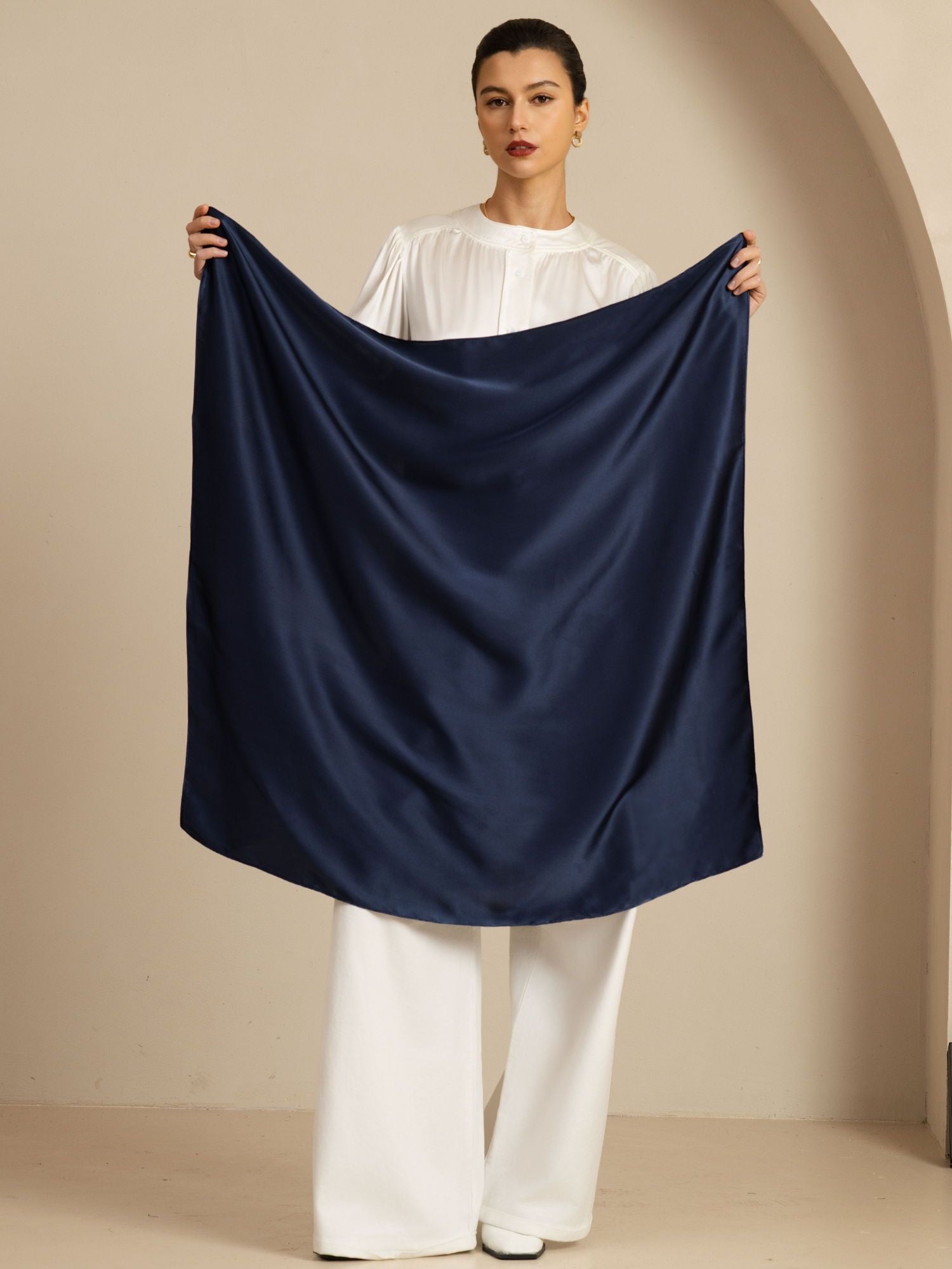 [Dunkelblau] SilkSilky-DE Pure Silk Scarf 001