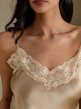 [Champagner] SilkSilky-DE 3/4 Sleeve V Neck Nachthemd&Morgenmantel Set 008