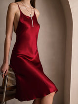 [Rotwein] SilkSilky-DE Sleeveless Kleider 003