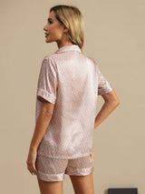 [Rosa Herz Geo] SilkSilky-DE Kurzärmelig Damen Pyjamas 002