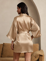 [Champagner Gold] SilkSilky-DE 3/4 Sleeve Damen Morgenmantel 002