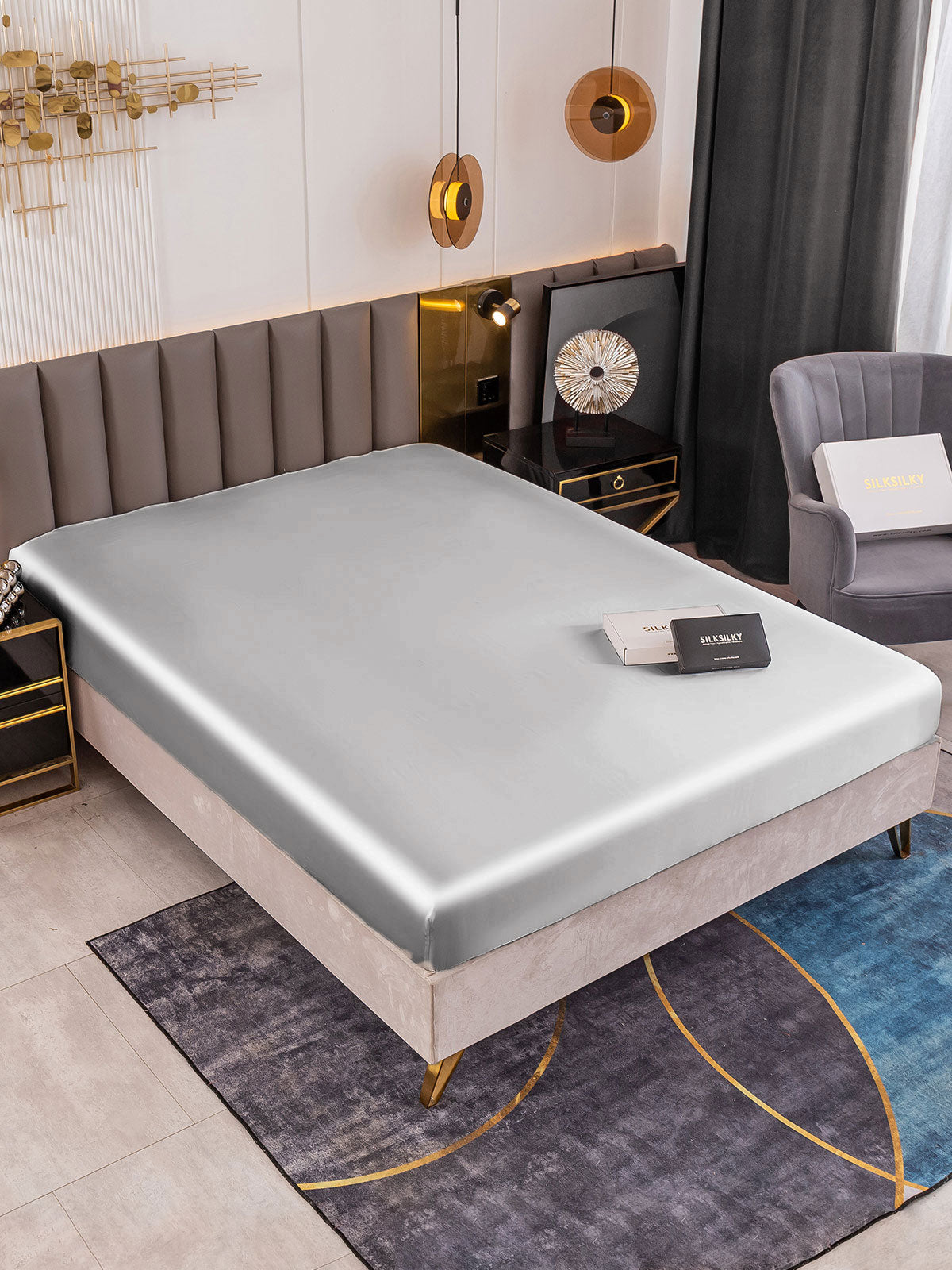[Silber] SilkSilky-DE 19Momme Reine Seide Sheet 001
