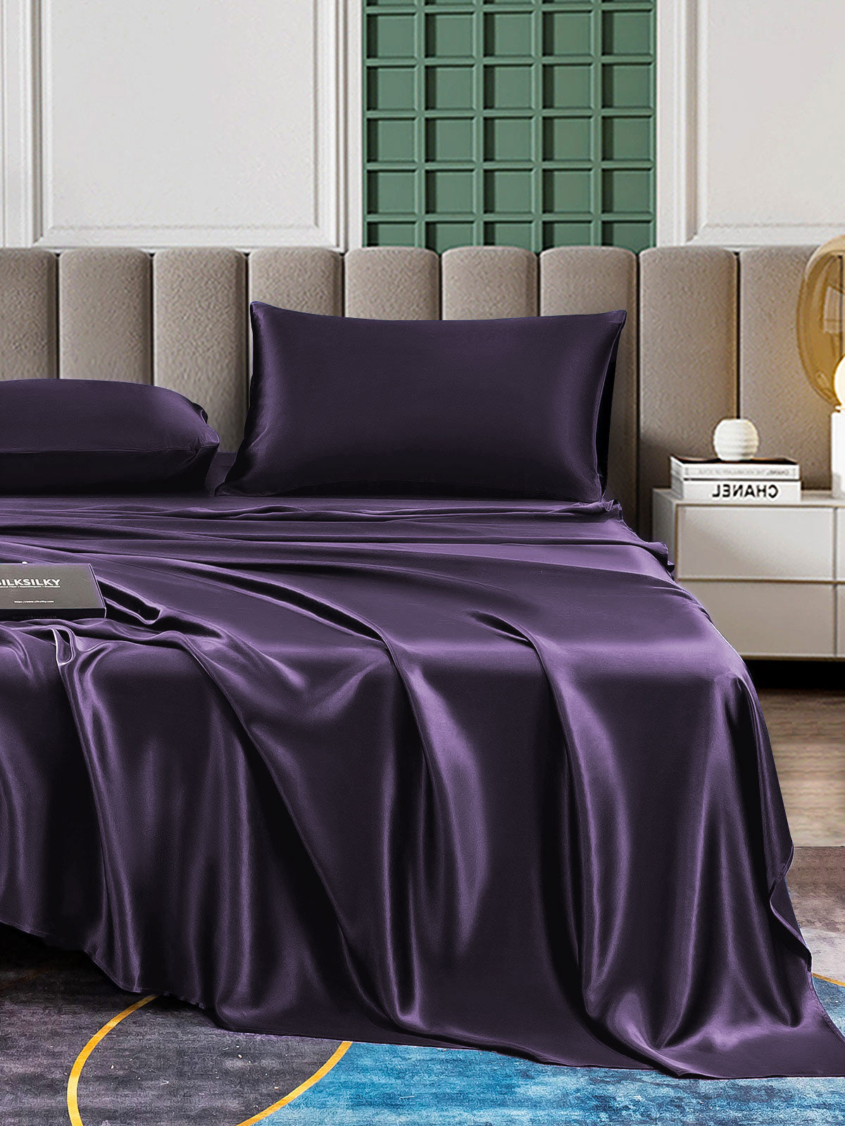 [Dunkelviolett] SilkSilky-DE 22Momme Reine Seide Bedding Set 005,