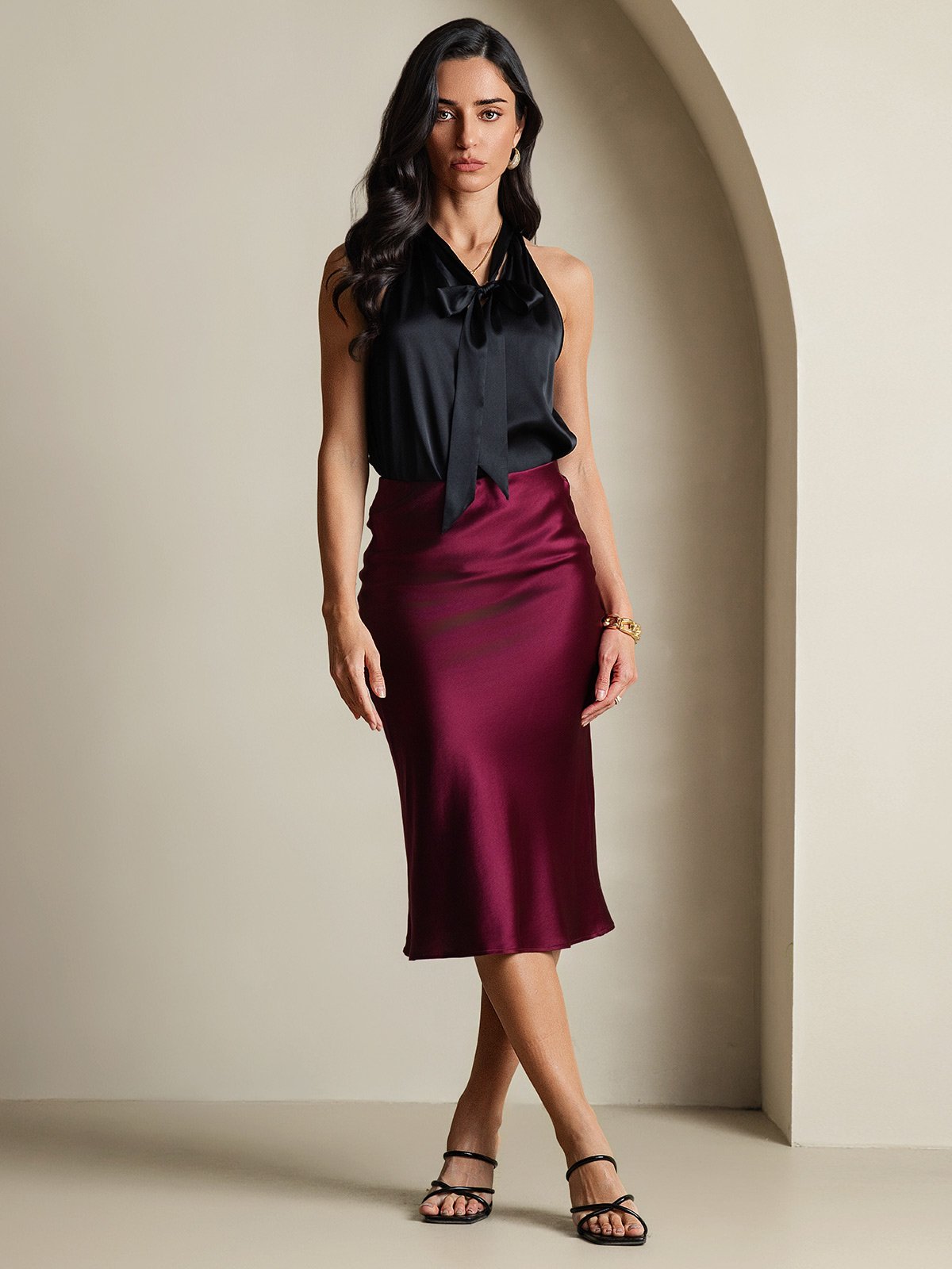 [Schwarz] SilkSilky-DE 19Momme Seide Womens Shirt 006
