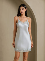 [Graublau] SilkSilky-DE Sleeveless V Neck Nachthemden 006