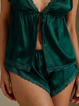 [Dunkelgrün] SilkSilky-DE Sleeveless V Neck Camisole-Set 005