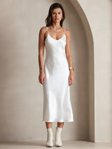 [Weiß] SilkSilky-DE Sleeveless V Neck Kleider 003