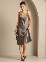 [Dunkelkhaki] SilkSilky-DE Sleeveless Kleider 006