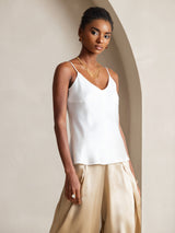 [Weiß] SilkSilky-DE Spaghetti Strap V Neck Cami Top 006