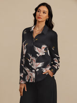 [Schwarz] SilkSilky-DE 19Momme Langärmelig Lapelkragen Damenhemd 003