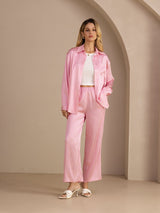 [Rosa Nadelstreifen] SilkSilky-DE Long Sleeve Lapel Collar Women's Outfit Sets 007