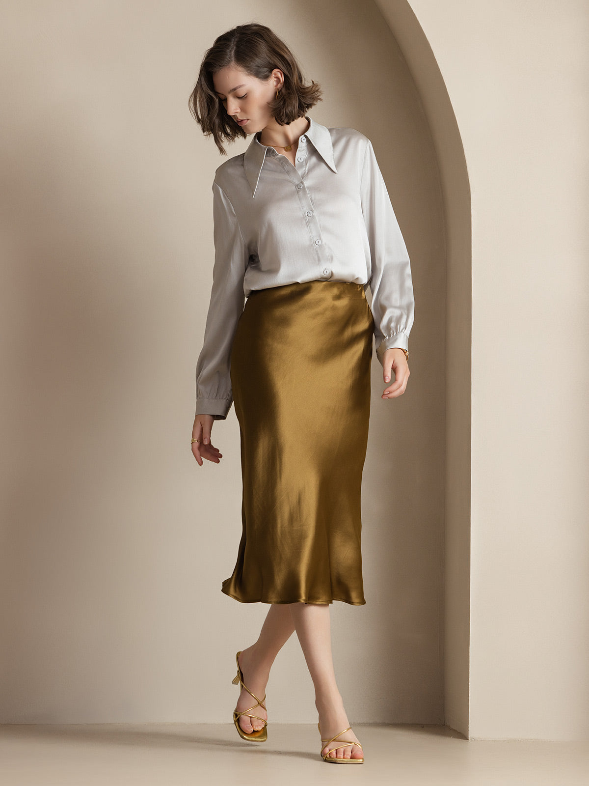 [Braun] SilkSilky-DE 19Momme Reine Seide Skirt 001