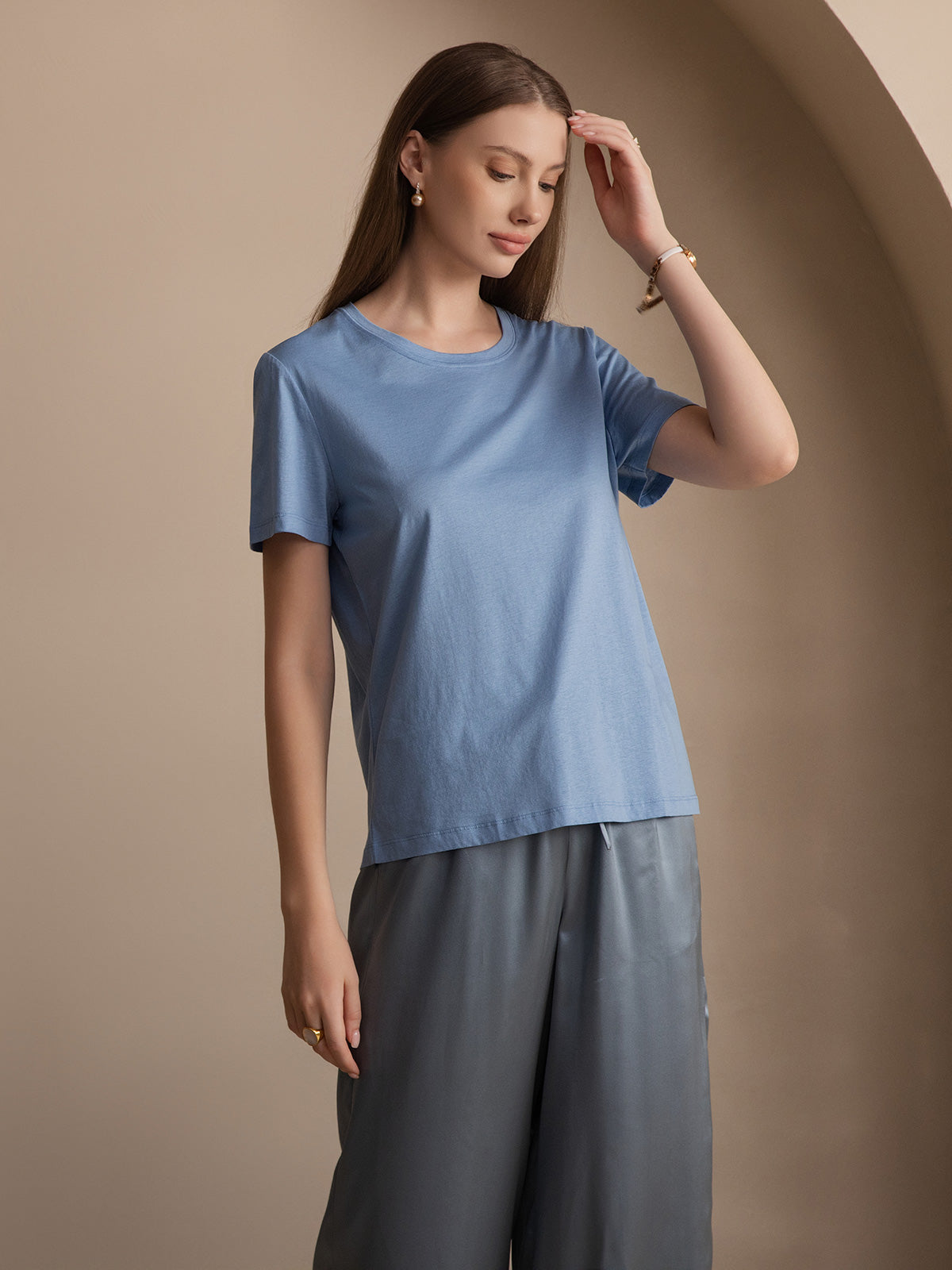[Blau] SilkSilky-DE Seidenstrick Womens T-Shirt 005