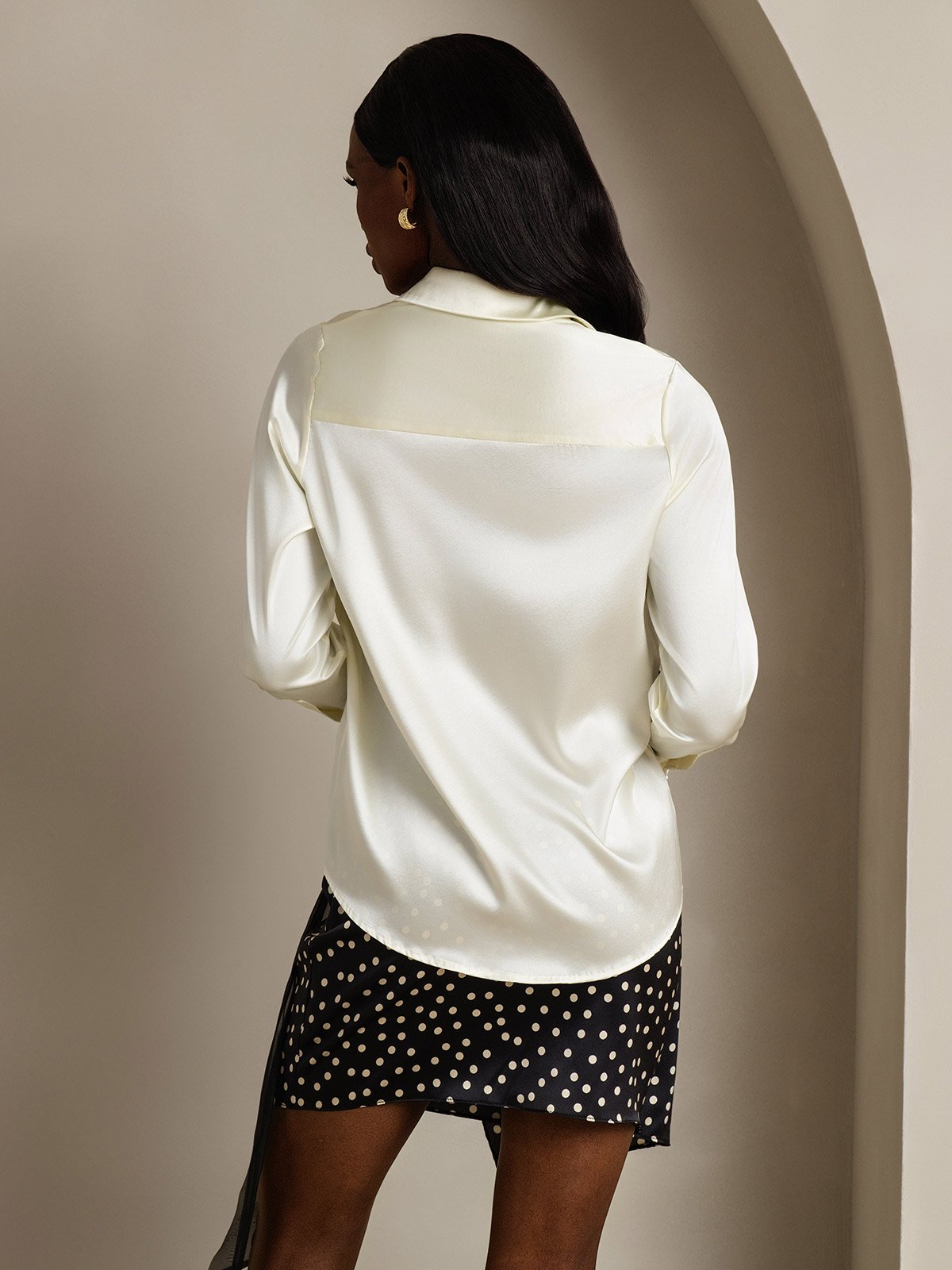 SilkSilky-DE 19Momme Seide Langärmelig Umlegekragen Damenhemd Elfenbeinfarbe 002