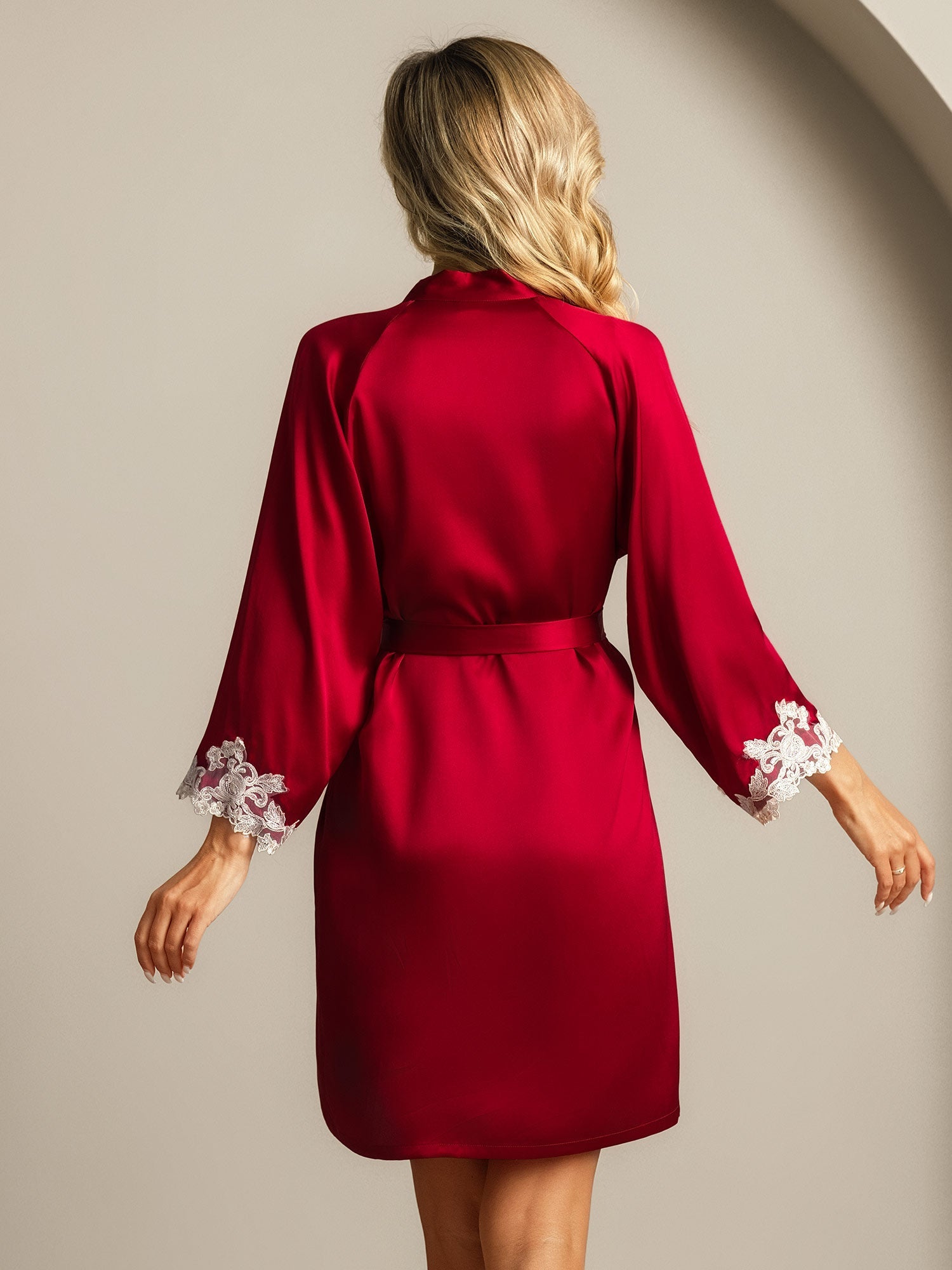 [Rotwein] SilkSilky-DE Reine Seide Womens Robe 002,